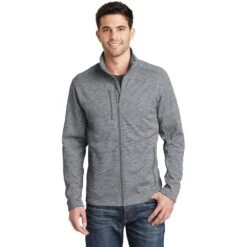 Port Authority Jacket: Men's F231 GRY Grey Digi Stripe Fleece Jacket -Wrangler Shop f231 grey model front 042015