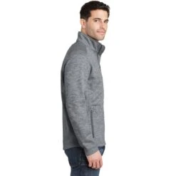 Port Authority Jacket: Men's F231 GRY Grey Digi Stripe Fleece Jacket -Wrangler Shop f231 grey model side 042015