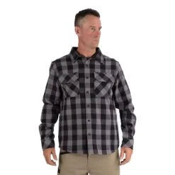 CAT Apparel Shirts: Men's 1610031 121914 Charcoal Black Buffalo Check Flannel Overshirt