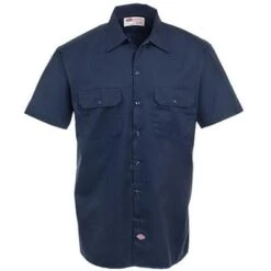 Dickies Shirts: Men's Navy 1574 NV Stain Release Short Sleeve Work Shirt -Wrangler Shop image 58274