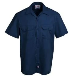 Dickies Shirts: Men's 1574 DN Dark Navy Stain Release Short Sleeve Work Shirt -Wrangler Shop image 60413