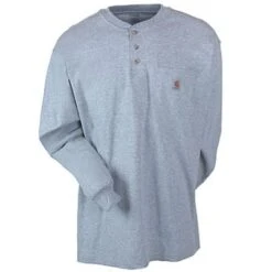 Carhartt Shirts: Men's Grey Long Sleeve K128 HGY Cotton Knit Henley Shirt -Wrangler Shop image 71974