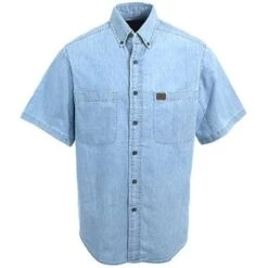 Wrangler Riggs Shirts: Men's Light Blue 3W531 BL Chambray Short Sleeve Shirt -Wrangler Shop image 82783
