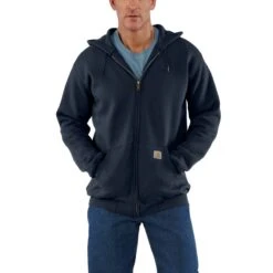 Carhartt Sweatshirts: Men's K122 472 Navy Midweight Hooded Front Zip Sweatshirt