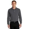 Port Authority Shirts: Men's Rapid Dry Charcoal K455LS CHR Long Sleeve Polo -Wrangler Shop k455ls charcoal model front