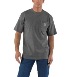 Carhartt Shirts: Men's K87 CRH Carbon Heather Heavy Weight Short Sleeve Loose Fit Pocket T-Shirt -Wrangler Shop k87crh mf18