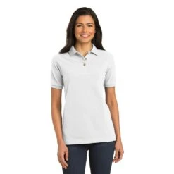 Port Authority Shirts: Women's White Cotton Knit Polo Shirt L420 WHT -Wrangler Shop l420 white model front 082018