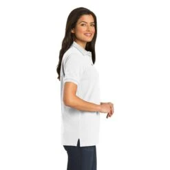 Port Authority Shirts: Women's White Cotton Knit Polo Shirt L420 WHT -Wrangler Shop l420 white model side 082018