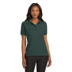 Port Authority Shirts: Women's Silk Touch Green Shirt L500 DGR -Wrangler Shop l500 darkgreen model front 082018