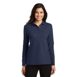 Port Authority Shirts: Women's Navy Long Sleeve Polo Shirt L500LS NVY -Wrangler Shop l500ls navy model front 032017
