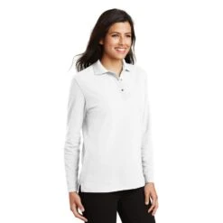 Port Authority Shirts: Women's White Polo Shirt L500LS WHT