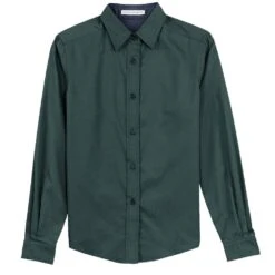 Port Authority Shirts: Women's Green Cotton/Poly Woven Shirt L608 DGR -Wrangler Shop l608 darkgreen front fs06