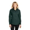 Port Authority Shirts: Women's Green Cotton/Poly Woven Shirt L608 DGR 2 Port Authority Shirts: Women's Green Cotton/Poly Woven Shirt L608 DGR -Wrangler Shop l608 darkgreennavy model front