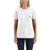 Carhartt Women's Shirt: WK87 103067 100 White Short Sleeve Pocket Loose Fit Tshirt -Wrangler Shop new103067100