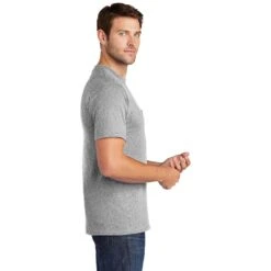 Port & Company Shirt: Men's PC54P Ash Core Cotton Pocket Tee -Wrangler Shop pc54p ash model side
