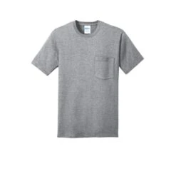 Port & Company Shirt: Men's PC54P AH Athletic Heather Core Cotton Pocket Tee 12 Port & Company Shirt: Men's PC54P AH Athletic Heather Core Cotton Pocket Tee -Wrangler Shop pc54p athleticheather flat front