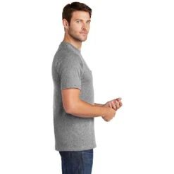 Port & Company Shirt: Men's PC54P AH Athletic Heather Core Cotton Pocket Tee 11 Port & Company Shirt: Men's PC54P AH Athletic Heather Core Cotton Pocket Tee -Wrangler Shop pc54p athleticheather model side
