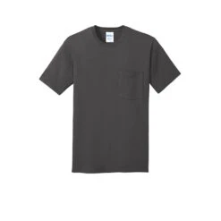 Port & Company Shirt: Men's PC54P CHR Charcoal Core Cotton Pocket Tee -Wrangler Shop pc54p charcoal flat front