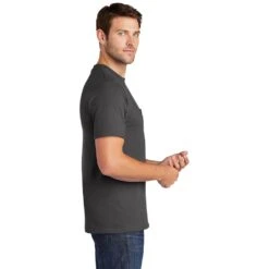 Port & Company Shirt: Men's PC54P CHR Charcoal Core Cotton Pocket Tee -Wrangler Shop pc54p charcoal model side