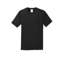 Port & Company Shirt: Men's PC54P JB Jet Black Core Cotton Pocket Tee 12 Port & Company Shirt: Men's PC54P JB Jet Black Core Cotton Pocket Tee -Wrangler Shop pc54p jetblack flat front