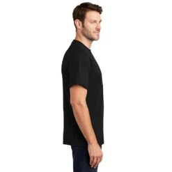 Port & Company Shirts: Men's Black PC61 JBK Cotton Essential Tee Shirt -Wrangler Shop pc61 jetblack model side