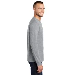 Port & Company Shirt: Men's PC61LST-AH Athletic Heather Tall Long Sleeve Essential Tee -Wrangler Shop pc61ls athleticheather model side