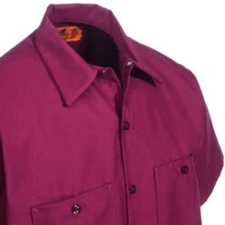 Red Kap Shirts: Men's SP24 BY Short-Sleeve Industrial Burgundy Work Shirt