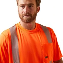 Ariat Rebar Workwear: Men's 10039195 Hi-Vis Orange ANSI T-Shirt -Wrangler Shop s22 mns work 10039195 detail04