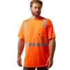 Ariat Rebar Workwear: Men's 10039195 Hi-Vis Orange ANSI T-Shirt -Wrangler Shop s22 mns work 10039195 front