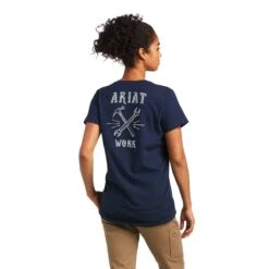 Ariat Rebar Shirts: Women's 10039159 Navy Cotton Strong Wrench Graphic T-Shirt -Wrangler Shop s22 wms work 10039159 back