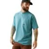 Ariat Rebar Shirts: Men's 10043485 Bachelor Button Heather Cotton Strong T-Shirt 2 Ariat Rebar Shirts: Men's 10043485 Bachelor Button Heather Cotton Strong T-Shirt -Wrangler Shop s23 mns work 10043485 front