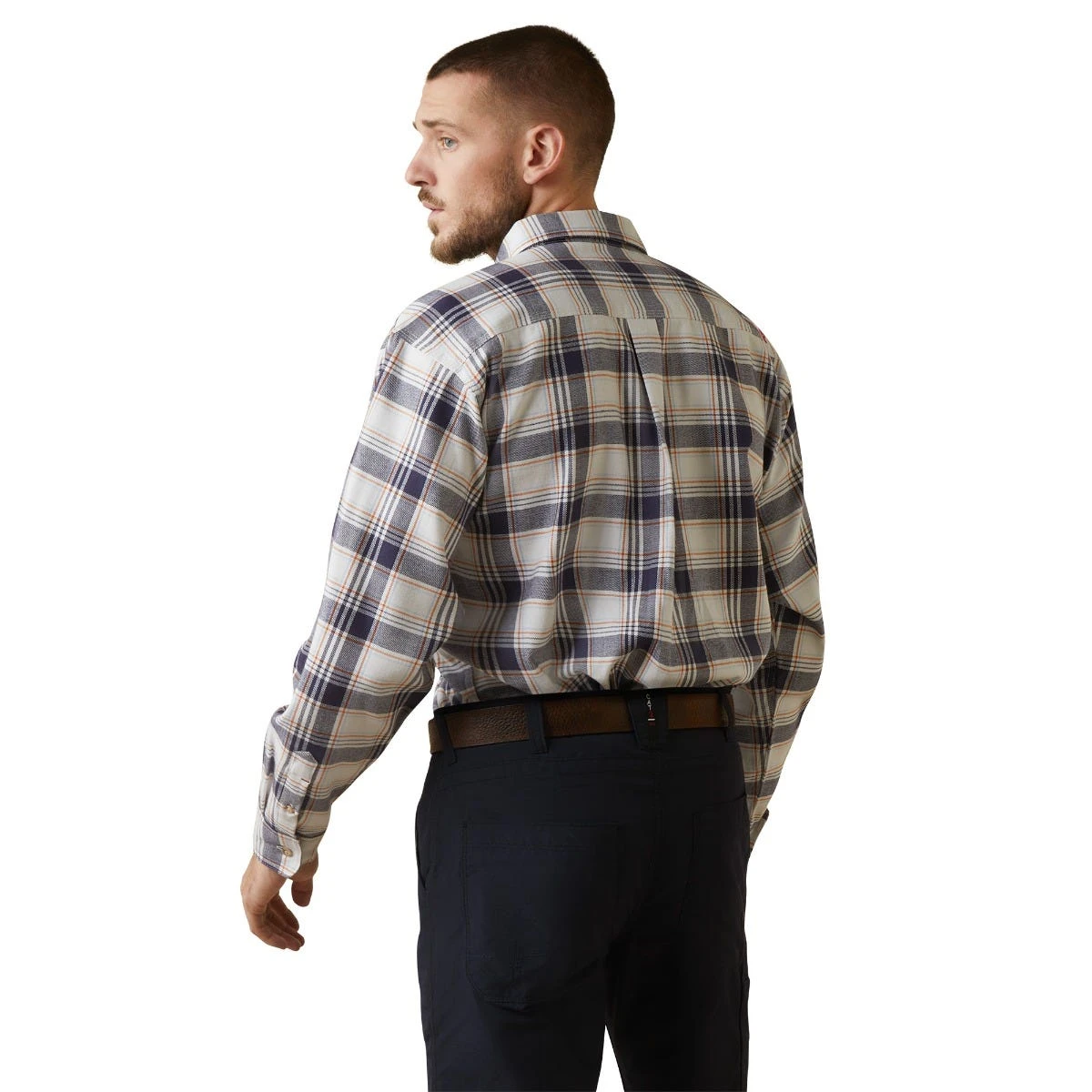 Ariat Shirts: Men's 10043743 Navy White Plaid FR Chiseled Button Down Long Sleeve Work Shirt 4 Ariat Shirts: Men's 10043743 Navy White Plaid FR Chiseled Button Down Long Sleeve Work Shirt - Image 2