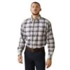 Ariat Shirts: Men's 10043743 Navy White Plaid FR Chiseled Button Down Long Sleeve Work Shirt