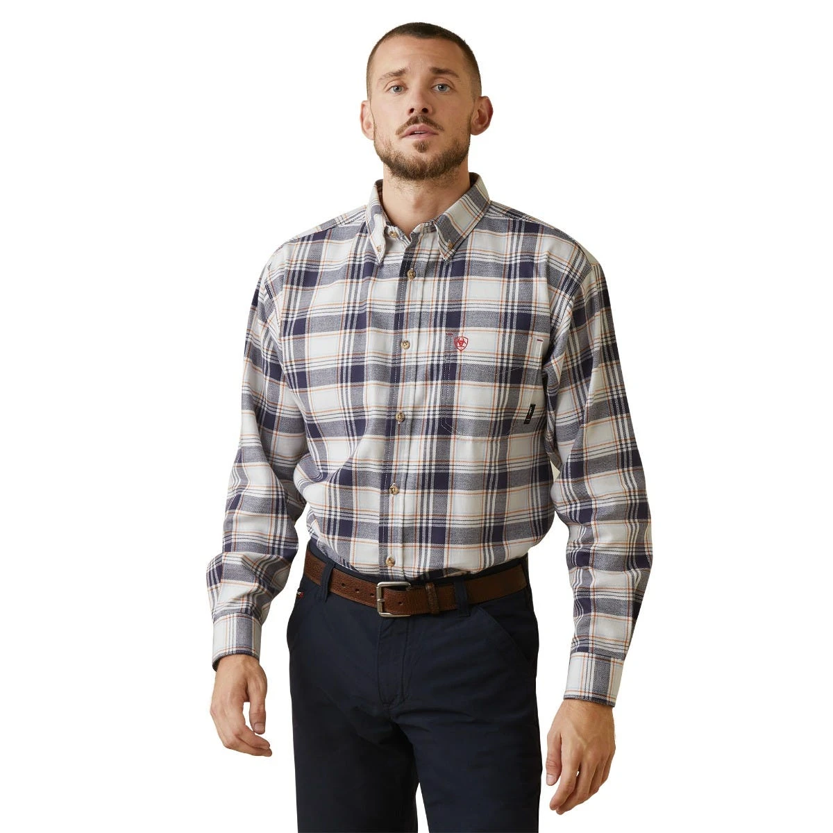 Ariat Shirts: Men's 10043743 Navy White Plaid FR Chiseled Button Down Long Sleeve Work Shirt 3 Ariat Shirts: Men's 10043743 Navy White Plaid FR Chiseled Button Down Long Sleeve Work Shirt