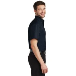Port Authority Shirts: Men's Classic Navy S500T CNV Short Sleeve Twill Shirt -Wrangler Shop s500t classicnavy model side 082018