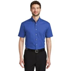 Port Authority: Men's Faded Blue S500T FDB Short Sleeve Twill Pocket Shirt -Wrangler Shop s500t fadedblue model front 082018