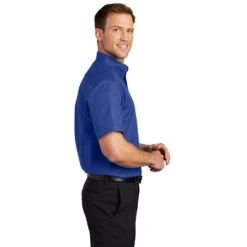 Port Authority Shirts: Men's Royal Blue Short Sleeve Shirt S508 RYL -Wrangler Shop s508 royalclassicnavy model side