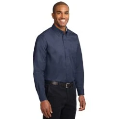 Port Authority Shirts: Men's Navy S608 NVY Easy Care Woven Shirt -Wrangler Shop s608 navy model 3q 072014