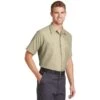 Red Kap Shirt: Men's SP24LT Light Tan Short Sleeve Industrial Work Shirt -Wrangler Shop sp24 lighttan model 3q 042015