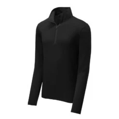 Sport-Tek Pullover: Men's ST407BLK Black Triad Solid PosiCharge Tri-Blend Wicking 1/4-Zip Pullover -Wrangler Shop st407 blacktriadsolid form front