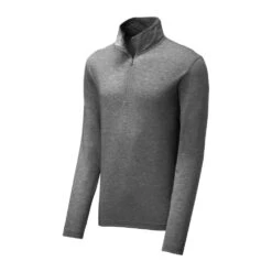 Sport-Tek Pullover: Men's ST407DGH Dark Grey Heather Triad Solid PosiCharge Tri-Blend Wicking 1/4-Zip Pullover -Wrangler Shop st407 darkgreyheather form front