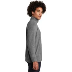 Sport-Tek Pullover: Men's ST407DGH Dark Grey Heather Triad Solid PosiCharge Tri-Blend Wicking 1/4-Zip Pullover -Wrangler Shop st407 darkgreyheather model side 012019