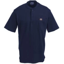 Wrangler Riggs Shirts: Men's Navy 3W760 NV Short Sleeve Henley Shirt -Wrangler Shop wrangler 3w760nv f 01