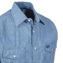 Wrangler Shirts: Men's Blue Chambray 70136 MW Cowboy Cut Long Sleeve Work Shirt -Wrangler Shop wrangler 70136 mw cd 01